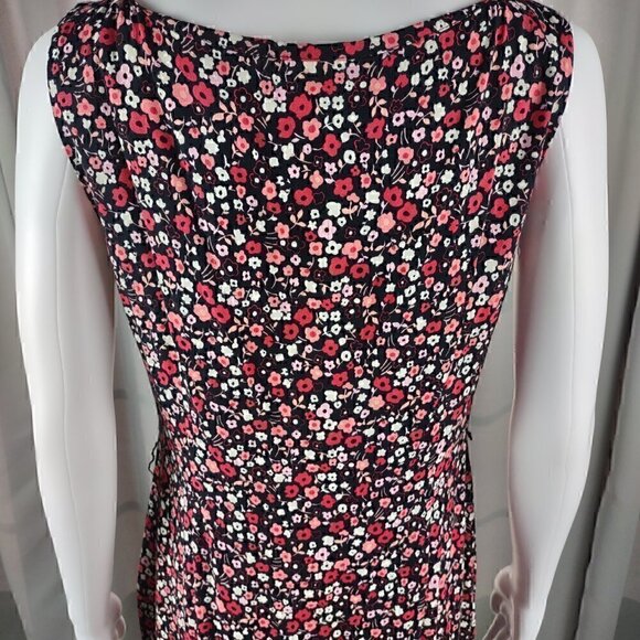 Ann Taylor Loft Women's Black Pink & White Floral Side Zip Midi Dress Size 4 - Picture 4 of 11